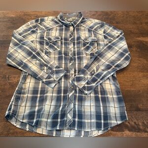 BKE Athletic Fit Blue and White Plaid Button Up Long Sleeve Shirt